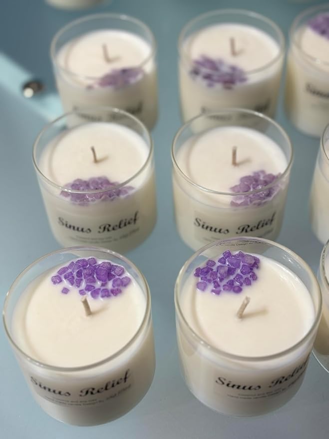 Sinus Relief Soy Wax Candle with Peppermint, Eucalyptus, Lavender, and Menthol, 6 oz, New and Improved with Stronger Scent