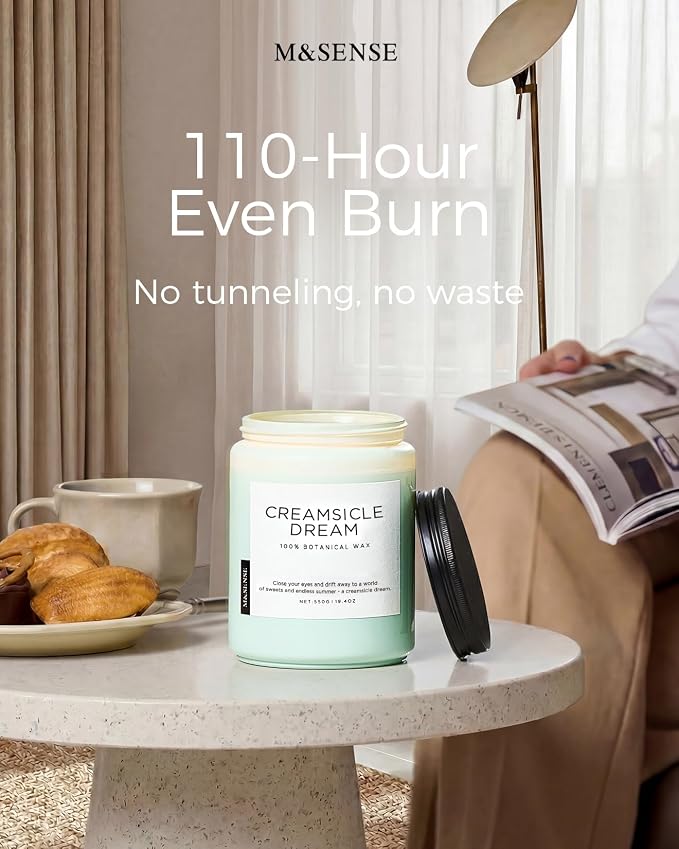M&SENSE Orange Creamsicle Summer Scented Candles for Home, 19.4oz Soy Wax Non Toxic Candle, 110 Hours Slow Burning Time, Long Lasting Fresh Fragrance Gifts for Family Friends
