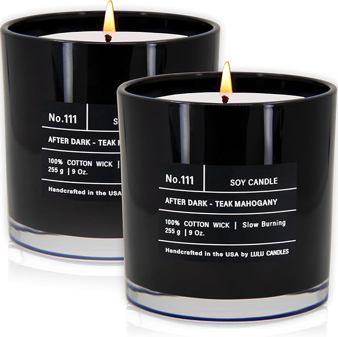 Lulu Candles | After Dark - Teak Mahogany| Luxury Scented Soy Jar Candle | Hand Poured in The USA | Highly Scented & Long Lasting (9 Oz. 2 Pack)