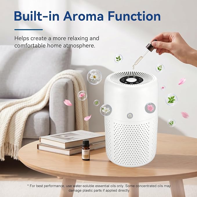 2 Pack YARIKI Air Purifiers for Bedroom with H13 True HEPA Filter,360° Air Intake,Essential Oil Diffuser,Night Light, 24dB Quiet Compact Air Purifier,P60
