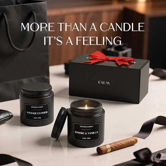 NORVENCE Scented Candles for Men, Scented Candles Gift Set, Stress Relief Candles for Home, Premium Soy Candle Set, Candles for Men and Women (Black, 7 oz)