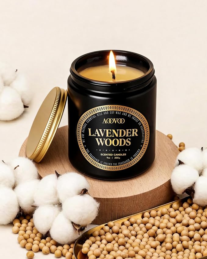 AOOVOO Scented Candles for Men - 4 Pack Candles for Home Scented, 36oz Soy Wax, 200 Hour Burn Time, Men Candle Set, Rose Sandalwood/Whiskey Caramel/Lavender/Leather Candle Set T