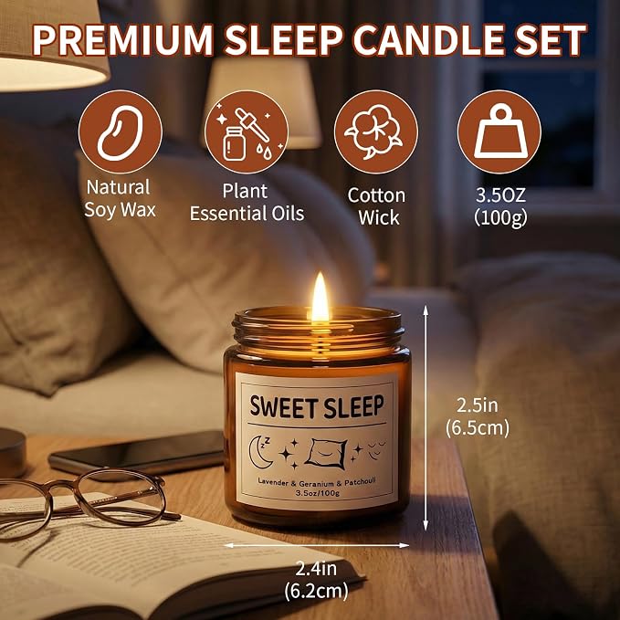 6 Pack Sleep Scented Candles Gift Set, Sleep Candle for Women Men, 3.5oz Natural Soy Candles for Home Scented, Stress Relief Candles Set, Relaxing Candles for Relaxation & Home Decor