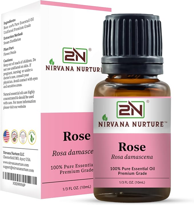 Rose Essential Oil, 100% Pure Undiluted, Aromatherapy Oil for Diffuser, Hair & Skin Care