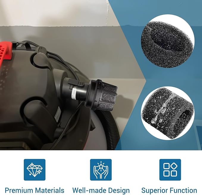 8 Pcs Muffler Diffuser Foam Replacement Parts, Compatible with Crafts man CMXZVBE38660 Muffler Diffuser Wet/Dry Vac, for Shop Vacs Attachment with 2-1/2 Inch Blowing Port