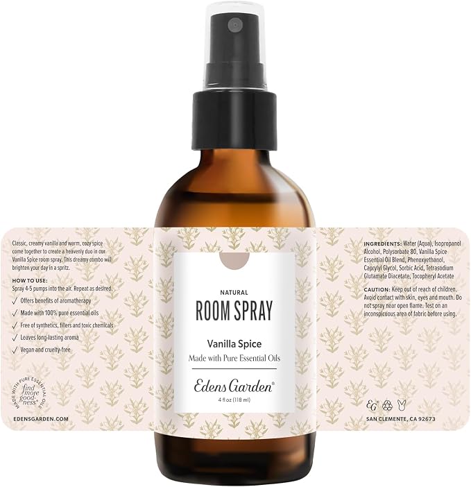 Edens Garden Vanilla Spice Aromatherapy Room Spray – Natural Essential Oil Air Freshener for Home, Fall & Holiday Season, Calming Long-Lasting Scent, 4 fl oz (118 ml)