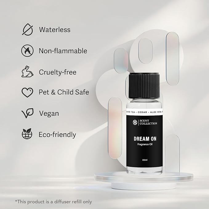 Luxury Hotel Scent Dream On Diffuser Oil Waterless Essential Aromatherapy for Cold Air & Car Diffusers – Long Lasting Refill for Large Room & Home - Non Toxic, Signature White Tea (20ml/0.68Fl oz)