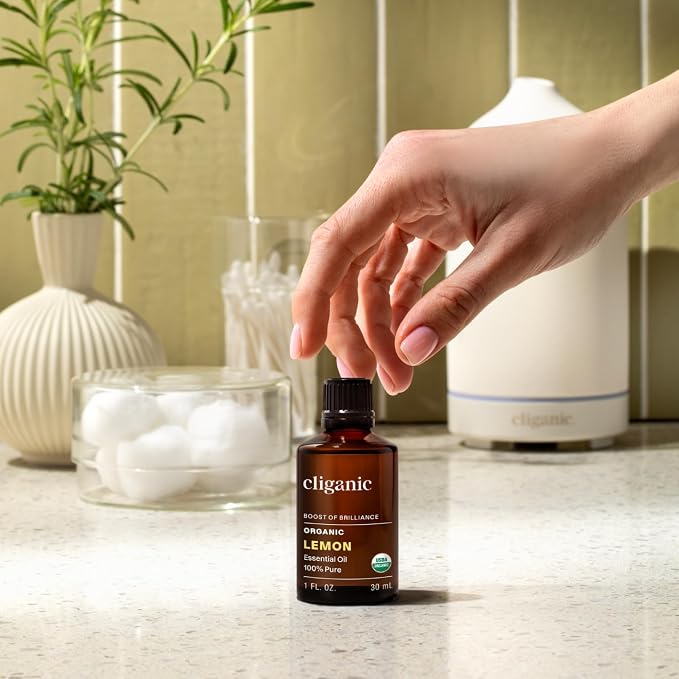 Cliganic USDA Organic Lemon Essential Oil (1oz) - 100% Pure & Natural | Undiluted, for Aromatherapy, Household Cleaning | Non-GMO Verified