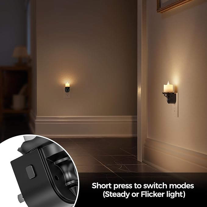 Briignite Candle Night Light, Warm White Night Lights Plug into Wall 2 Pack, LED Flicker Candle Night Light with Light Sensor, 0-100LM Dimmable Nightlight for Kids Hallway Bathroom