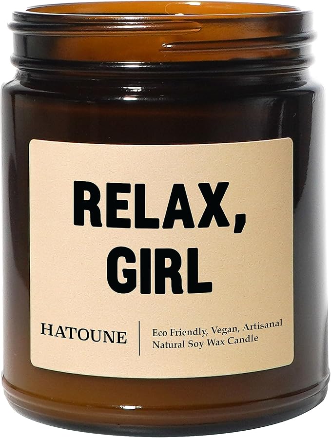 Lavender & Sage Scented Soy Candle, Relax Girl, Made in USA, Hand Crafted, 40-50 Hour Burn Time, 7.2 oz Amber Jar