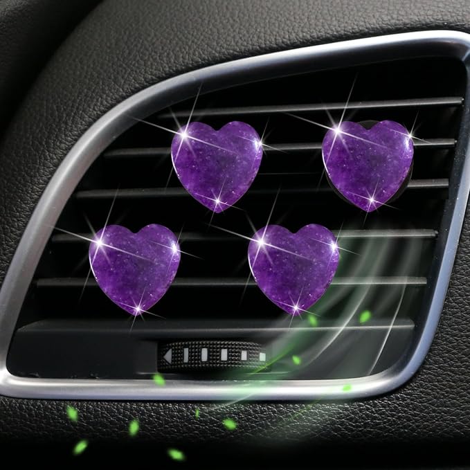 4 Pcs Heart Air Vent Clips, Cute Heart Car Air Fresheners Vents Clips Funny Cars Diffuser Vent Clips Car Interior Decor Charm Cute Cars Accessories,Decoration for Women (Purple)