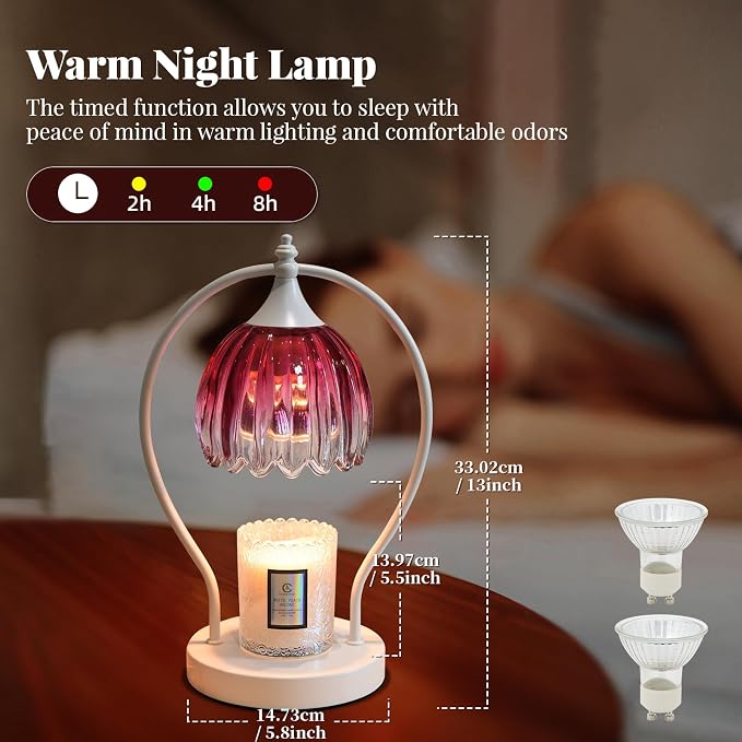 GOODBUY Candle Warmer Lamp with Timer: Dimmable Scented Candle Warmer Aromatherapy Lamp for Home Decor, Ideal Housewarming Birthday Wax Warmer Light Gift, Includes 2 Bulbs