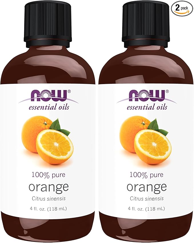 Now Essential Oils, Orange Oil, Uplifting Aromatherapy Scent, Cold Pressed, 100% Pure, Vegan, Child Resistant Cap, 4-Ounce (Pack of 2)