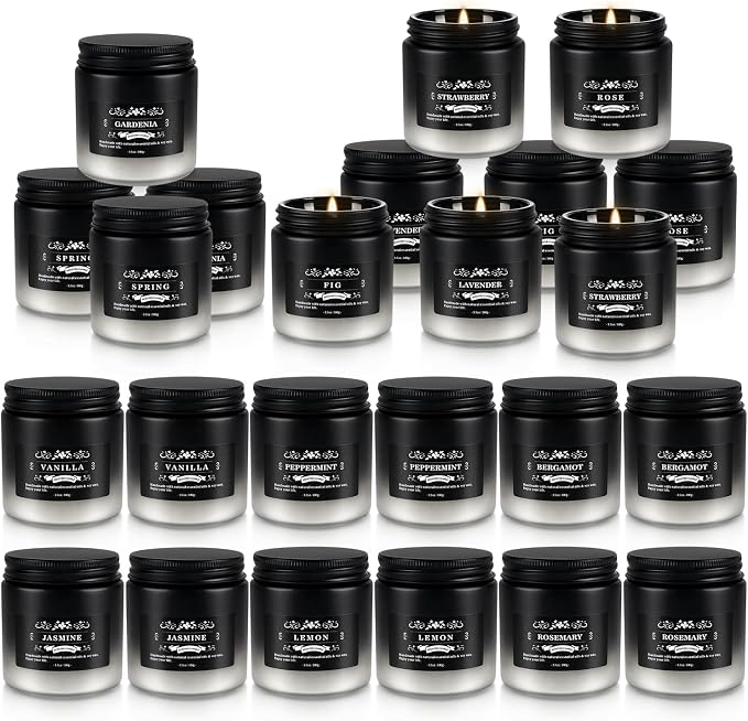 Scented Candle Set 24 Pack, Black&White, Candle for Home Scented, Odor Eliminating, Stress Relief, Long Lasting Soy Wax Gift Set