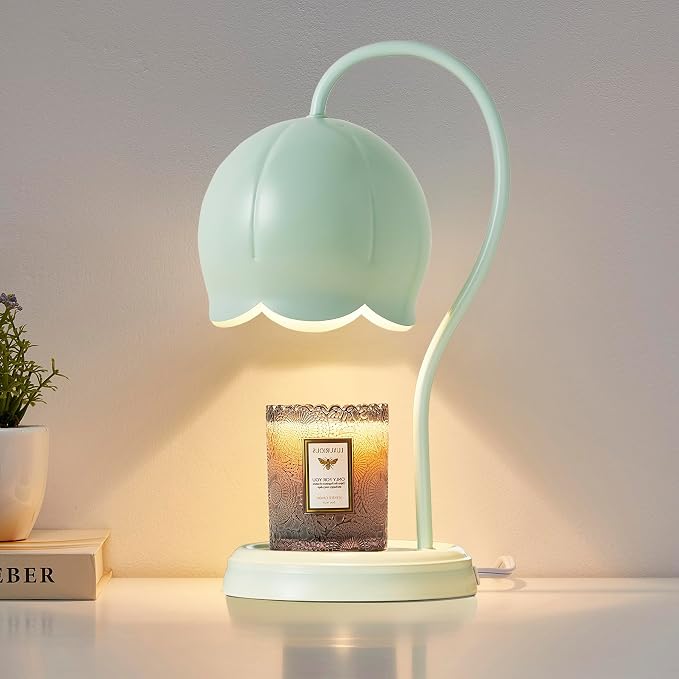 Light Green Cute Flower Candle Warmer Lamp with Timer Dimmable, Bedroom House Office Aesthetic Living Girls Room New Home Decor, Christmas Birthday New Year Gifts for Women Mom