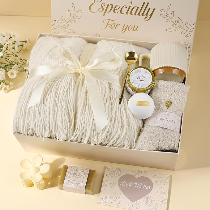 Get Well Soon Gifts Baskets for Women Self Care Gifts,Birthday Gifts for Women Spa Care Package, Set for Mom Wife Girlfriend Sister Best Friend (Ivory)