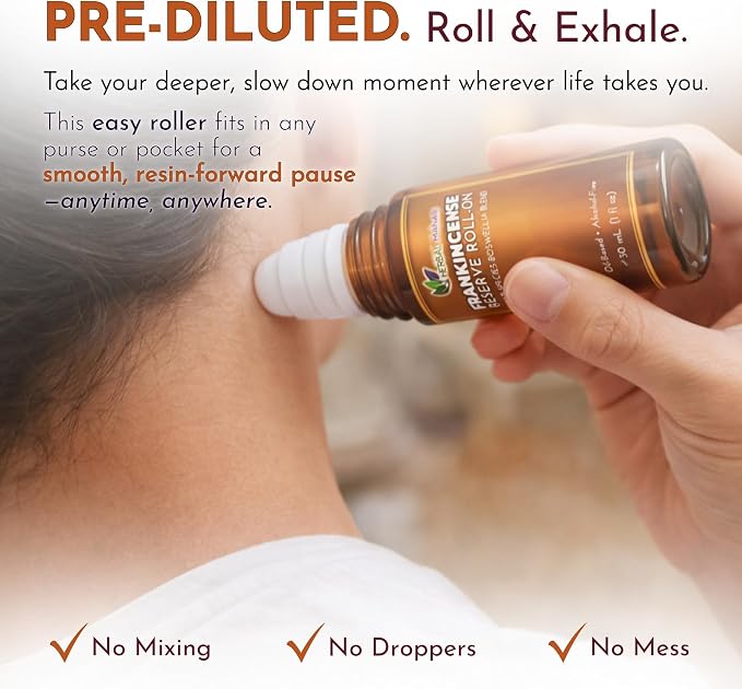 Frankincense Reserve Essential Oil Roll-On, 30mL (1 fl oz) – Deep Resin Blend with CO2 Extracts – Pre-Diluted in Fractionated Coconut Oil (FCO) – Oil-Based, Alcohol-Free Aromatherapy Roller
