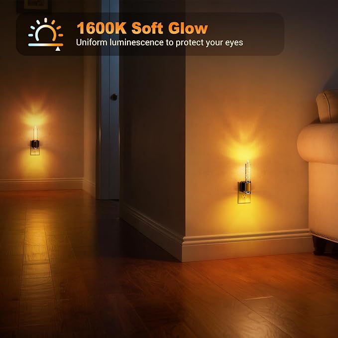 JandCase Night Light, Flameless Candle Night Lights Plug into Wall 2 Pack, Dusk to Dawn Sensor Aesthetic Automatic Nightlight, Amber Dimmable LED Nightlights, Decorative nite light for Adults Bathroom