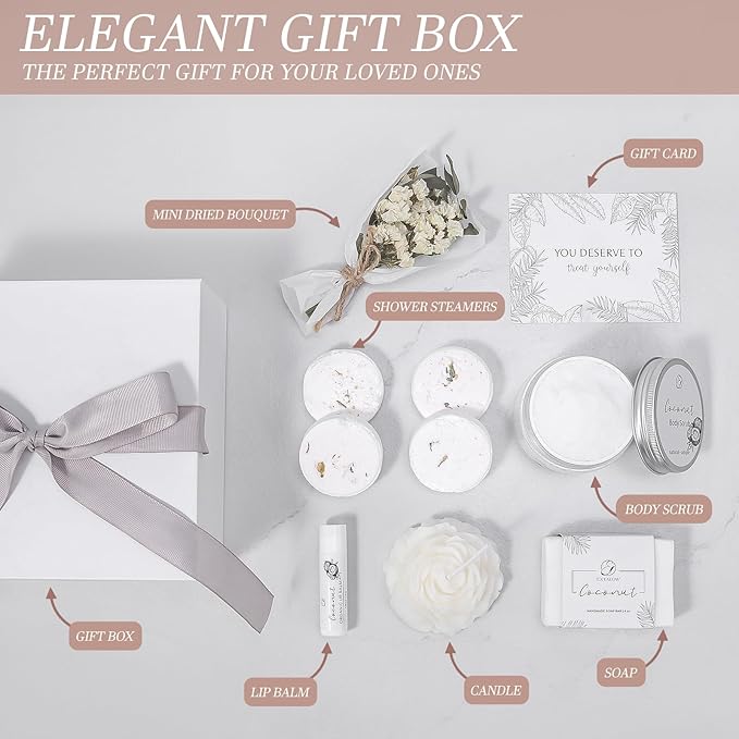 EXTALOW Spa Gifts for Women Bath and Body Gift Baskets Bridal Shower Gifts Coconut Lavender Home Spa Set Self Care Gift for Mom Sister Her Wife Birthday Gifts Spa Kit Care Package Thank You Gift