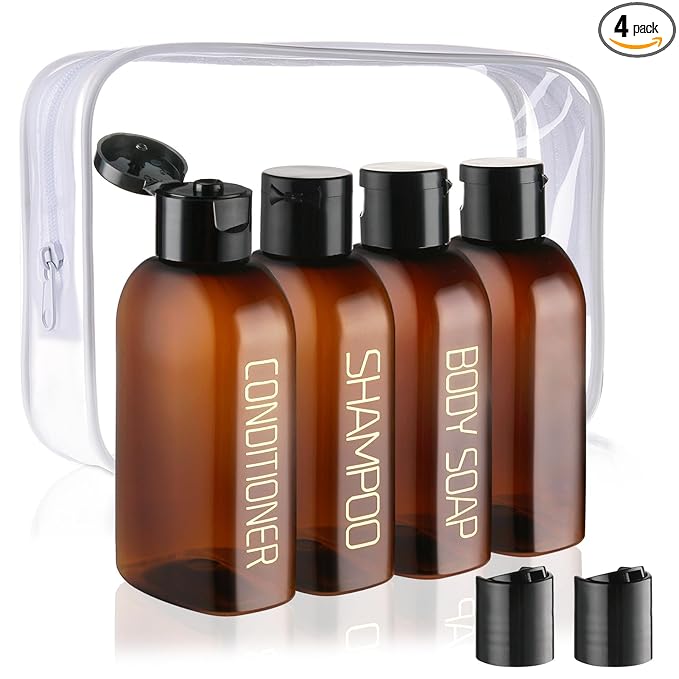Cosywell Travel Bottles for Toiletries 4pcs 3.4oz Travel Shampoo and Conditioner Bottles TSA Approved Travel Size Containers Leak Proof Small Plastic Squeeze Bottles with Flip Cap