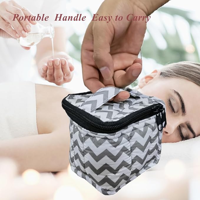 9 Bottles Essential Oil Carrying Case with Thick Foam Protection, Portable and Shockproof Organizer for 5ml to 10ml,15ml Bottles, Nail Polish, Roller Balls and Travel (Chevron Grey)