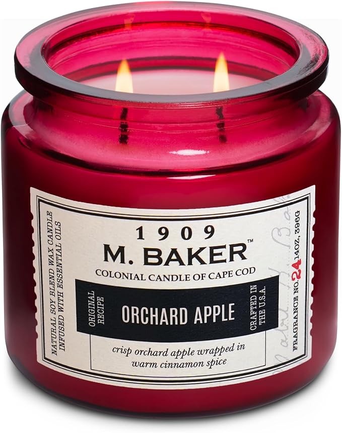 Colonial Candle Orchard Apple Scented Candle, 2-Wick Natural Soy Blend Wax Candle Infused with Essential Oils, 14 oz Apothecary Glass Jar Candle - Made in The USA