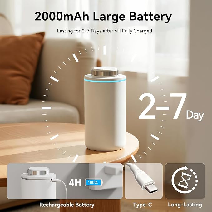 Home Scent Diffuser,Smart Waterless Oil Diffuser,15ml Portable Fragrance Machine with 3 Mist Modes & Timers,Dual Color LED Light,Compact Battery Operated Diffuser for Bedroom,Bathroom,Desk,White