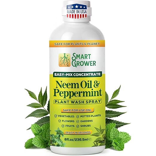 Neem Oil Spray for Plants with Peppermint Oil – for Indoor & Outdoor Plants, Gardens, & Houseplants– Best Value Refill 8 oz Concentrate Makes 1 Gallon RTU