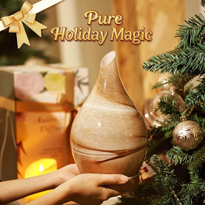 Porseme 280ml Essential Oil Diffuser Glass Color Changing Aroma Air Diffusers Aromatherapy Ultrasonic Cool Mist Humidifier with Remote Control 7 Running Hours Waterless Auto-Off (Desert)
