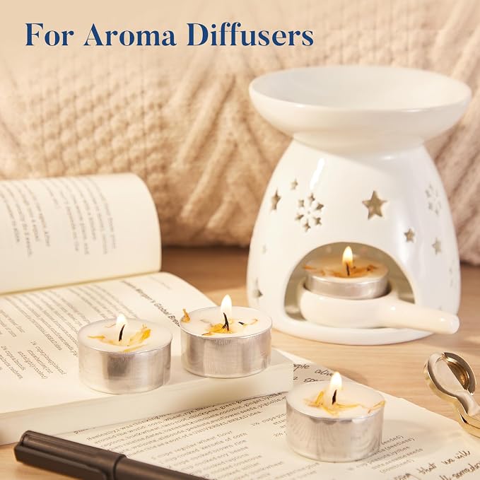 Crenovo 16 Pcs Tea Lights Candles with Dried Vanilla Flowers, Scented Tealight Candles Soy, 6-7 Hours Burning Candles Bulk for Weddings,Small Tea Light for Home, Spa