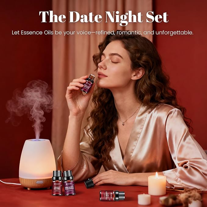 Date Night Fragrance Oils Set, Premium Essential Oils Set for Candle & Soap Making, Scented Oils for Perfume, Rose of Turkish, Romance Water, Valentines Day Gifts for Women
