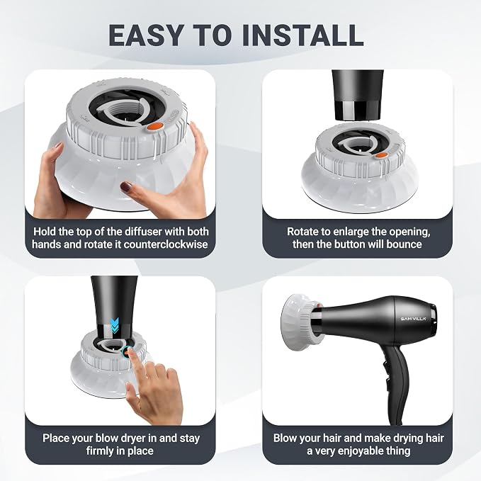 Universal Hair Diffuser: Hair Dryer Diffuser Attachment for Curly & Wavy Hair, Fits 1.4-2.4 Inch Nozzles, Ideal for Long Thick Hair, Hair Styling Tool，White