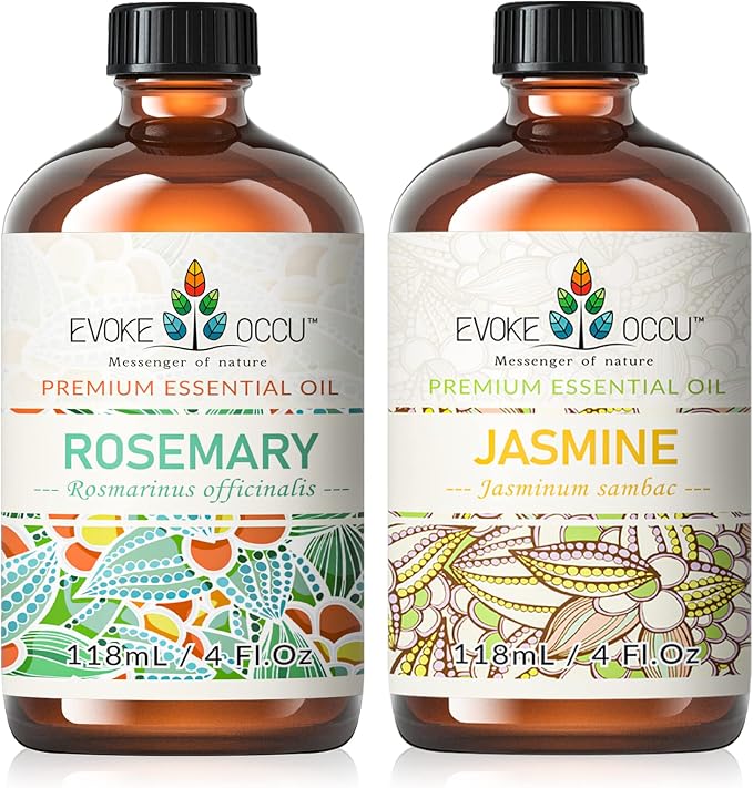 Rosemary Essential Oil 4 Oz, Pure Jasmine Oil for Hair Skin Home Diffuser- 4 FL Oz