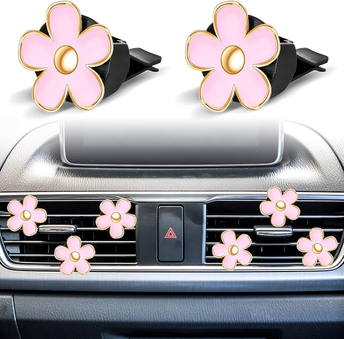 Frienda 6 Pcs Daisy Flower Air Vent Clip Accessories Air Conditioning Outlet Clip Car Air Freshener Dashboard Accessories Charm Car Inter Decor(3 cm, 3.3 cm,Pink)
