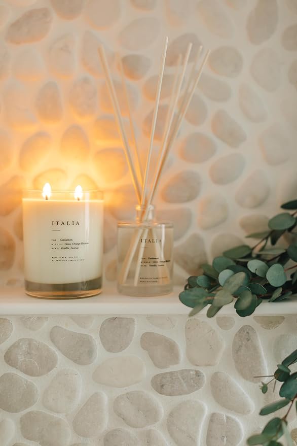 Brooklyn Candle Studio Reed Scent Diffuser - Italia - Relaxing Oil Diffuser, Cardamom, Vanilla & Orange Blossom Fragrance, 8 Rattan Diffuser Reeds, Clean Ingredients - 4.4oz