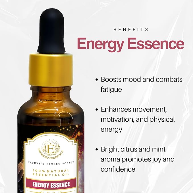 Essential Oil Blend for Energy, Cleansing & Mood by Enhanced Essentials – 100% Pure, Slow-Distilled|Aromatherapy for Diffuser, Massage & Shower|Uplifting Citrus & Mint Notes|1 fl oz (30 ml)