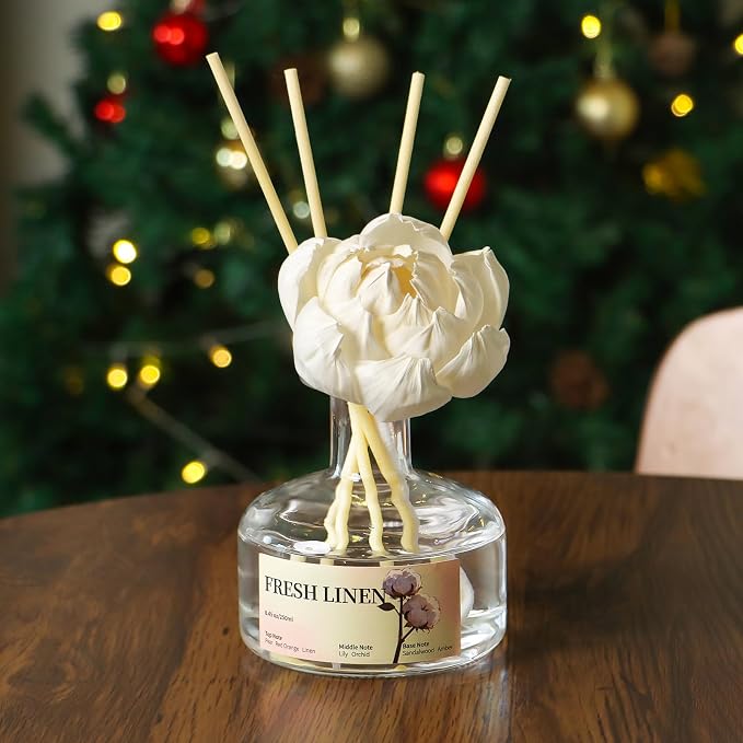 8.45 oz Fresh Linen Scent Diffusers with 6 Reed Sticks,250ml Reed Diffuser for Bathroom Room Air Freshener, Last up for 50 Days