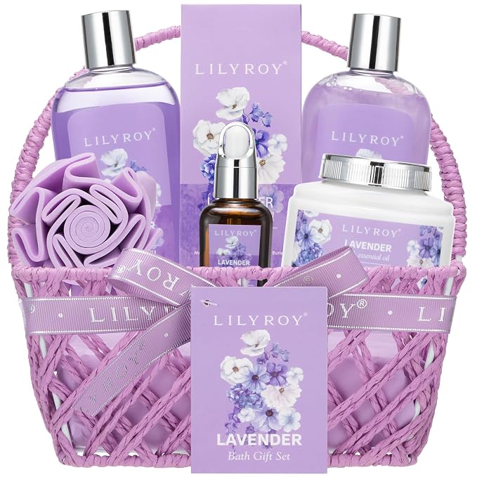 Gifts for Women, Birthday Gift - Lavender Bath and Body Gift Set, Spa Gift Basket for Women | Mothers Day Gifts for Mom, Self Care, Spa Gift for Valentines Day, Christmas Gift, All Occasion