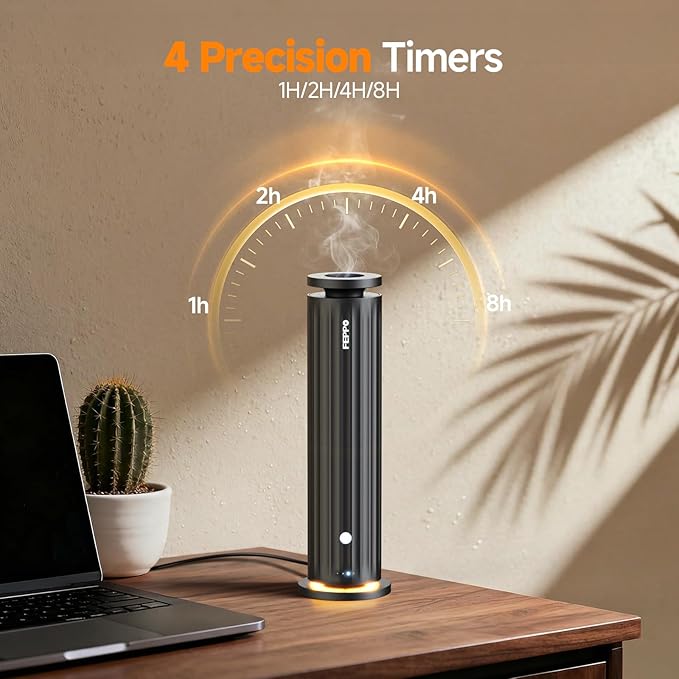 FEPPO Waterless Diffuser – Diffuser for Home, Hotel, Office | Essential Oil Diffuser Starter Kit with 5×20mL Hotel Scent Oils, 6 Scent Levels, 4 Timer Modes, Quiet Diffuser, 1000+ Sq Ft