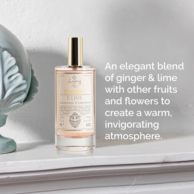 Logevy Firenze 1965 Zenzero e Lime – Ginger & Lime Luxury Home Fragrance Spray from Master Perfumer in Italy with Spicy, Floral & Fruity Notes to Captivate the Senses & Enliven any Room – 100ml