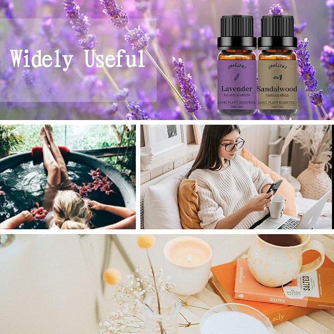 yethious Sandalwood Lavender Essential Oil Set 2 Pack 100% Pure Organic Sandalwood Essential Oil Undiluted Lavender Aromatherapy Oils for Diffuser, Perfume, Soap, Candle Making 2 x 10ML