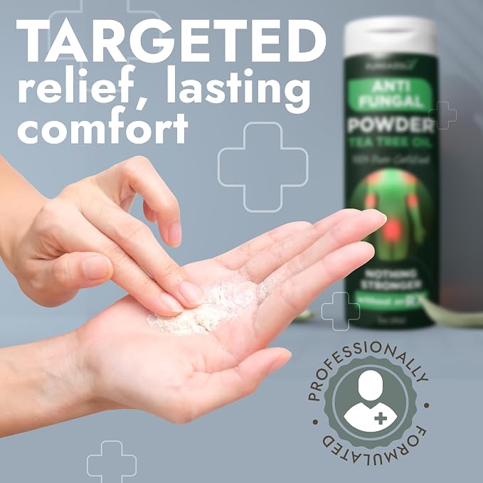 Antifungal Body Powder with Miconazole Nitrate 2% & Tea Tree Oil | Medicated Body Powder for Jock Itch, Athlete’s Foot, Ringworm & Odor | Soothes Itchy Skin | 3 oz, pack of 3