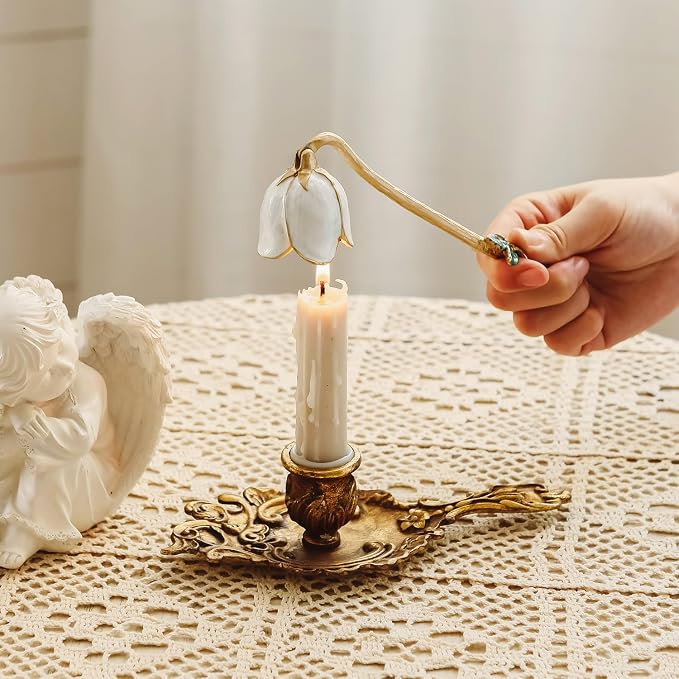 NIKKY HOME Candle Snuffer, Flower Painted Candle Extinguisher Accessory with Long Handle, Candle Tool for Putting Out Extinguishing Candle Wick Flame Safely