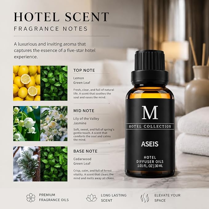 Hotel Collection Diffuser Oil-ASEIS,Luxury Essential Oils for Diffuser, Refill & Machines,Bolder Aroma, Longer Lasting 30ML