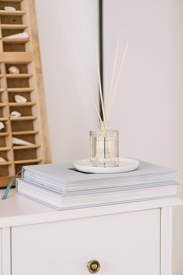 Brooklyn Candle Studio Reed Scent Diffuser - Santorini - Relaxing Oil Diffuser, Sandalwood & Amber Fragrance, 8 Rattan Diffuser Reeds, Clean Ingredients - 4.4oz