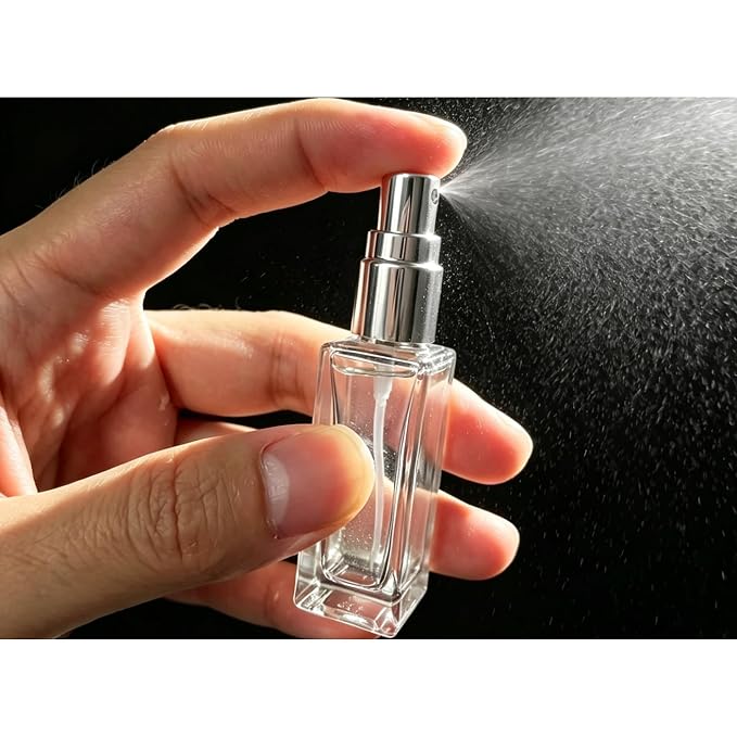 5PCS 5ml Glass Travel Refillable Perfume Bottle,Small Empty Cologne Atomizer with Dispenser Tools, Mini Pocket Spray Bottles For Toiletries and Smple Container (Silvery Cap 5p)
