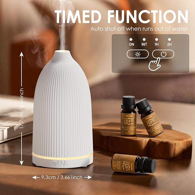 SALKING Essential Oil Diffuser, 100ml Aromatherapy Diffusers with Adjustable Mist Mode Timer Setting, Ultrasonic Diffusers for Essential Oils, 8 LED Colors, for Office Home (White)