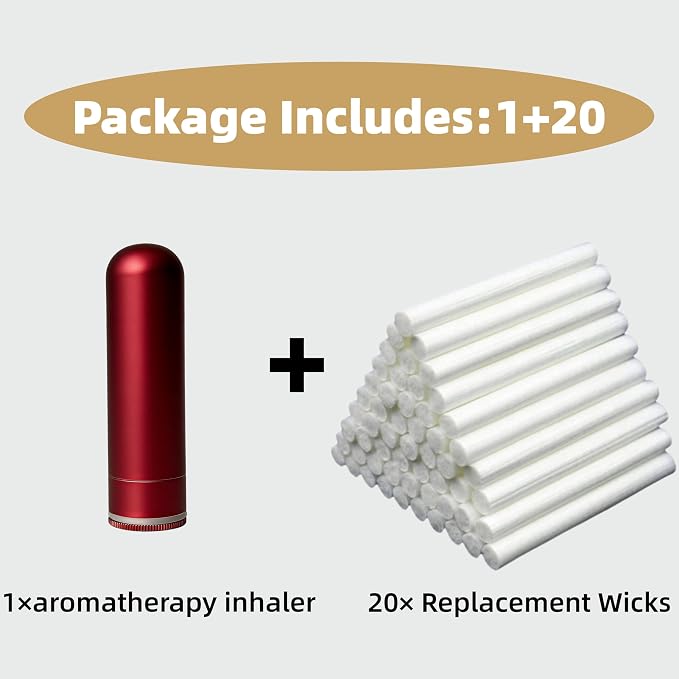 No-Leak Metal Aromatherapy Inhaler, Essential Oil Nasal Diffuser Featuring Wick Holder for Easy Filling & Long-Lasting Scent, BPA-Free Travel Stick for Anxiety Relief - Red