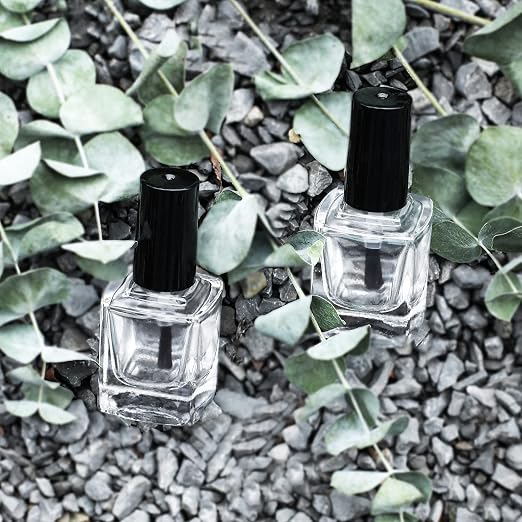 6PCS Empty Nail Polish Bottles with Funnel, Empty Fingernail Polish Bottles Glass Rectangle with Brush & Mixing Balls Black (10ML)