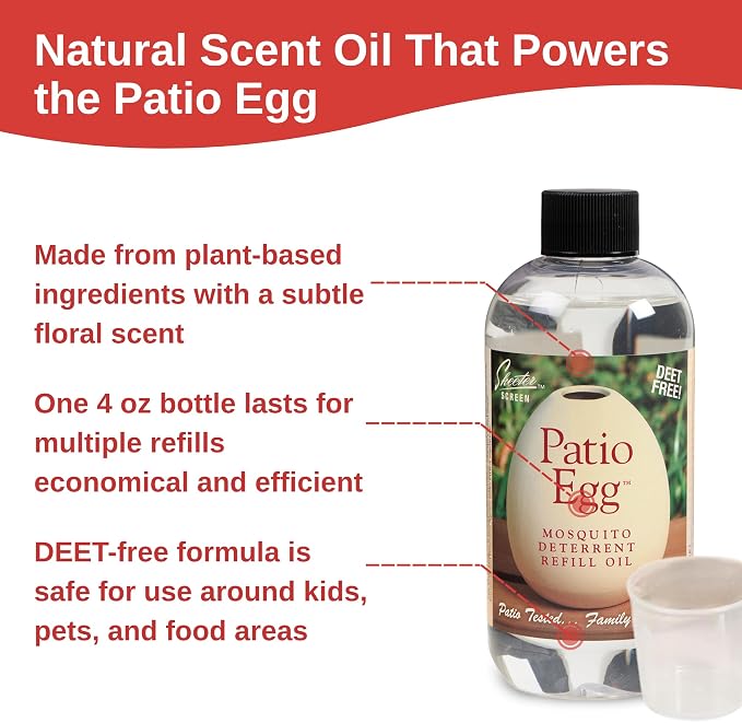 Skeeter Screen Patio Egg Diffuser – Decorative Essential Oil Set with 3-Month Supply – No Flame or Power – Includes Beaker & Netting – Patios, Garages, Stables – Covers Up to 300 Sq Ft
